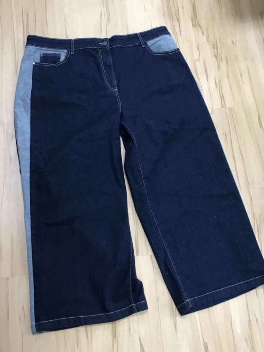 Persona by‎ Marina Rinaldi Dark Wash Denim Two-Tone Colorblock Wide Leg Jeans